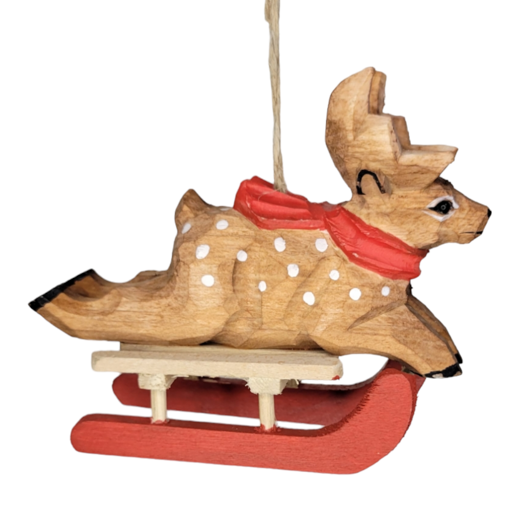Ornament: Wood Animals on Sled