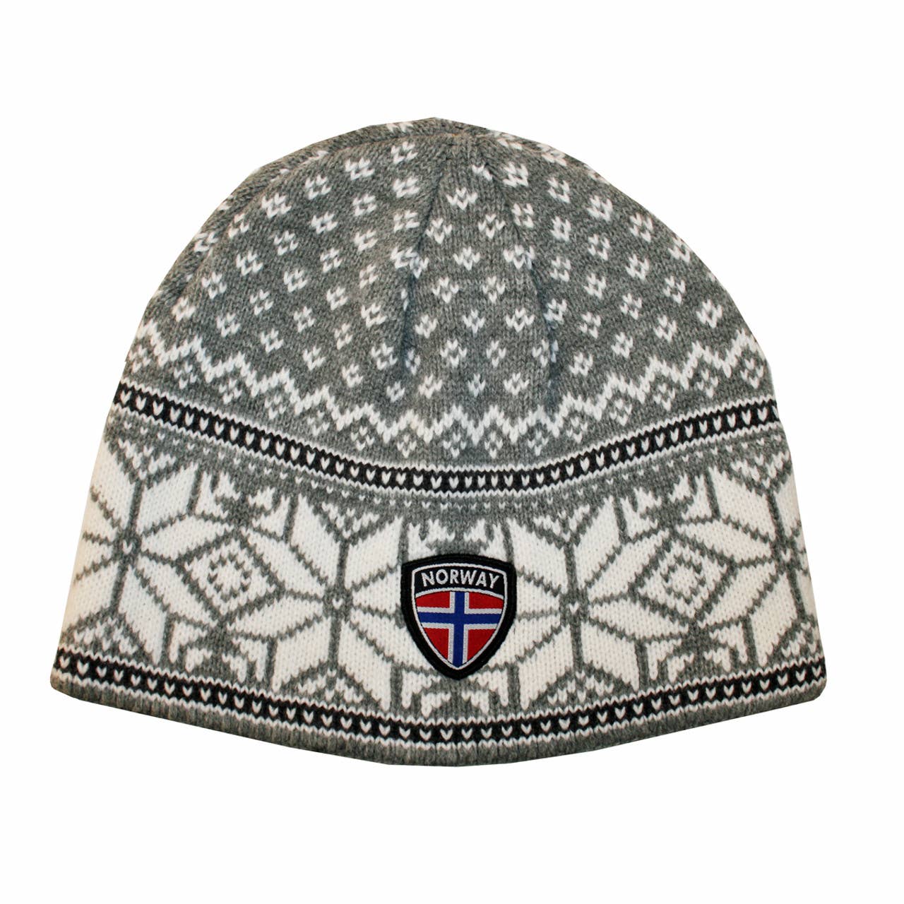 Hat: Norway Flag - Knit Hat - Grey - White Stars - Unisex Size