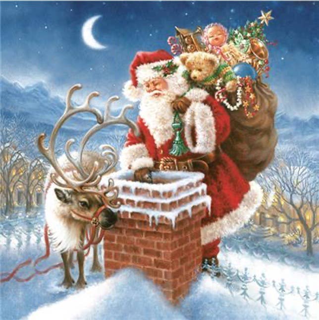 Napkins: Santa by the Chimney Lunch Napkins - Christmas Paper Napkins