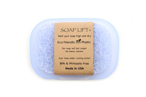 The Soap Dish & Lift: Waterfall Dish Set with Soap Saver is made from eco-friendly bio-plastic, ensuring sustainability while keeping soap dry and residue-free. This recyclable product maintains high quality and is proudly made in the USA.