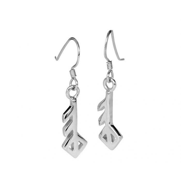 Crafted from silver and featuring a geometric key-shaped design with hook clasps, these Sterling Rune Earrings - Love symbolize a timeless connection.