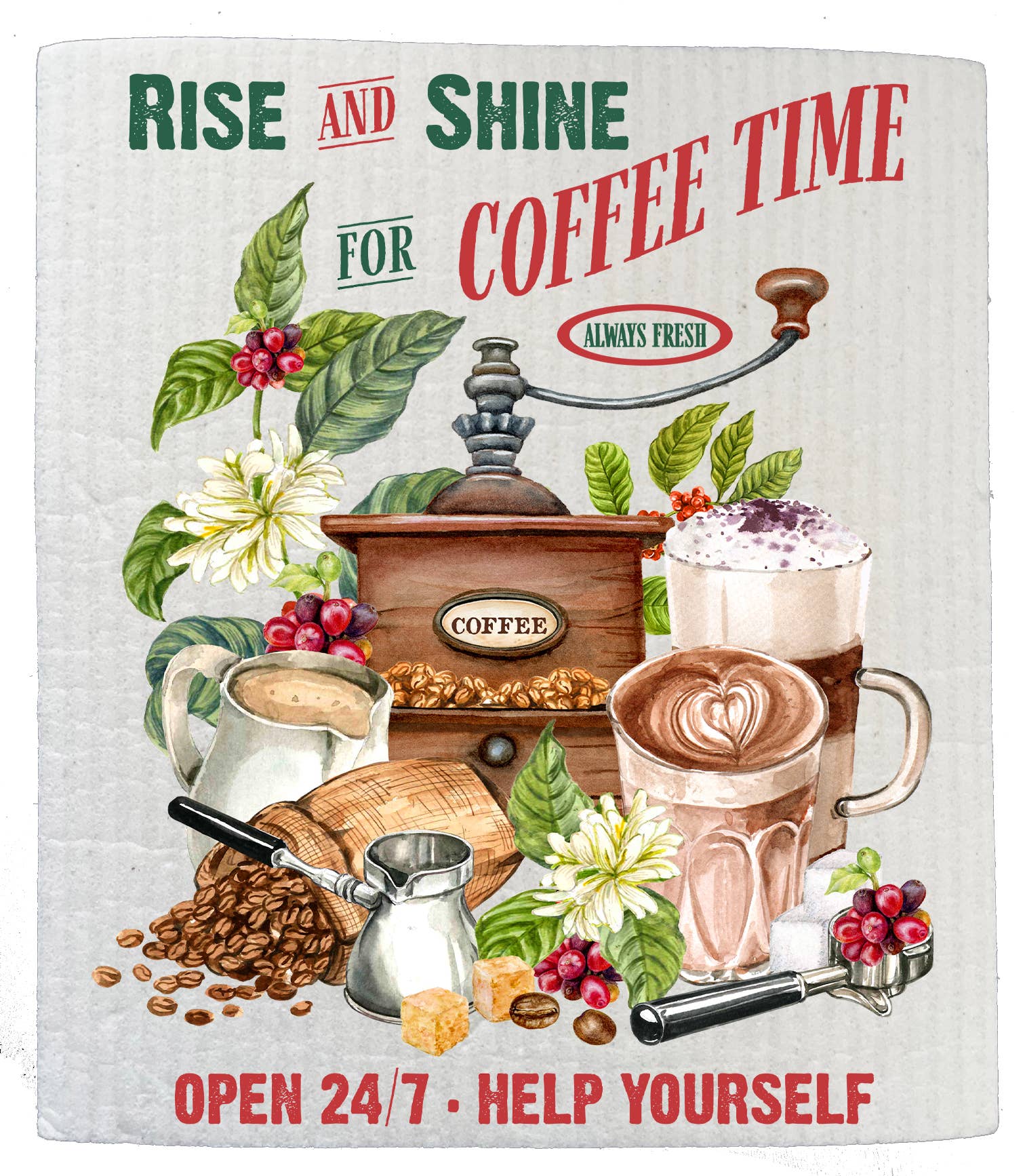 DIsh Cloth: Rise and Shine Coffee Latte Kitchen SWEDISH