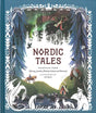 Cover of "Nordic Tales: Folktales from Norway, Sweden, Finland, Iceland, and Denmark" featuring Ulla Thynell's illustrations with Nordic folklore elements such as a dragon, wolves, and a crown set against a forest backdrop.