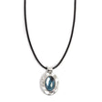 The A&C Oslo Silver Deep Blue Glass Necklace features a glossy deep blue glass stone set in a silver oval pendant on a black cord.