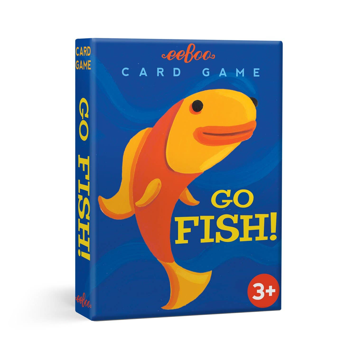 Box of Playing Cards: Go Fish Card Game, illustrated by Dan Yaccarino, showcasing an orange fish on a blue background. Enjoy underwater adventures for ages 3 and up.