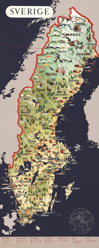 Poster: Scandinavian Vintage Poster Map of Sweden