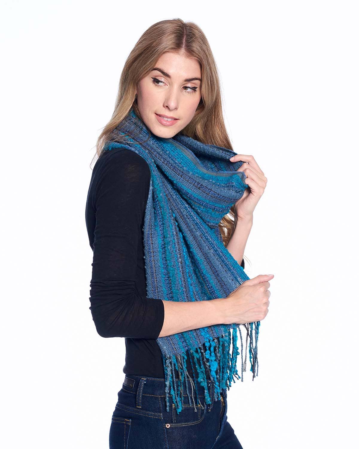 Canali fringed-edge knit scarf - Blue
