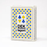 Encased in a white box adorned with blue and yellow suit symbols, the Playing Cards: DEK Lagom (Sweden) captures the spirit of balance. The name "DEK Lagom" printed on the front signifies a dedication to living in harmony.