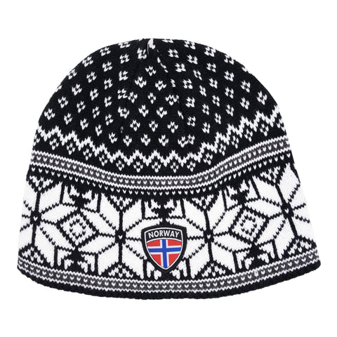 Hat: Norway Flag Knit Hat - Black - White Stars - Unisex Size