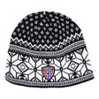Rock Expedition black acrylic knit beanie with white stars, featuring classic Nordic style and a Norway shield patch with the Norwegian flag on the front.