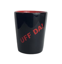 Shot Glass: Uff Da! 1.5 oz Black Shot Glass with Red Uff Da! Red Interior