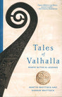 Book: Tales of Valhalla Norse Myths & Legends by Martyn Whittock & Hannah Whittock, with a cover featuring carved wood motifs and a gold Viking-inspired circular symbol reflecting Norse mythology.