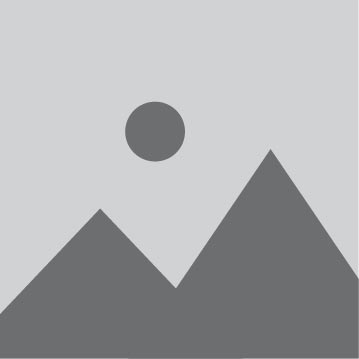 A gray bumper sticker featuring two mountain shapes and a circle for the sun or moon against a plain background.